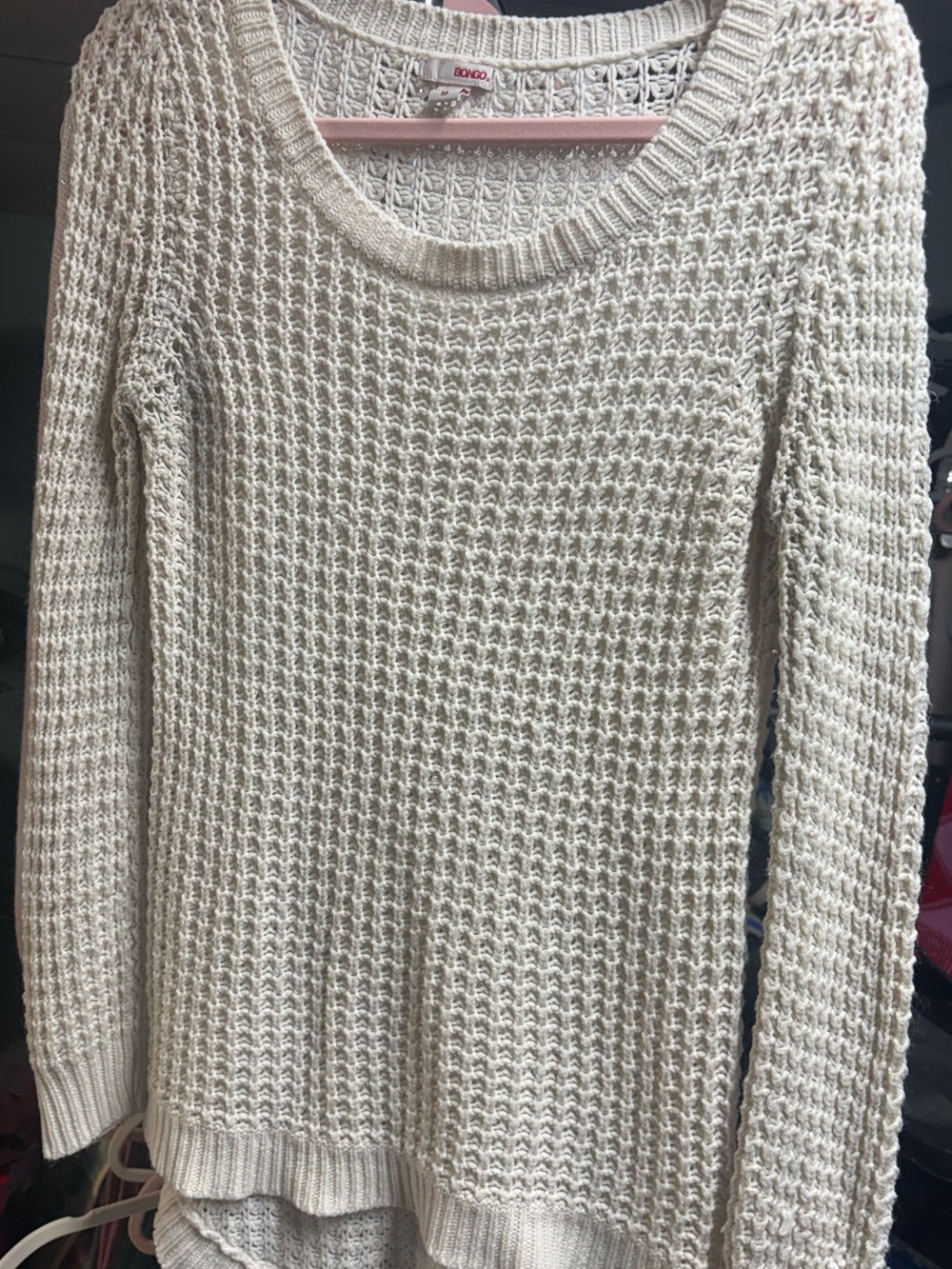 BONGO Cream Waffle-Knit Scoop Neck Sweater